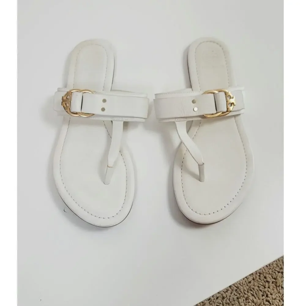 TORY BURCH Marsden Flat Thong Sandal in Off White/Gold Hardware, sz 8.5